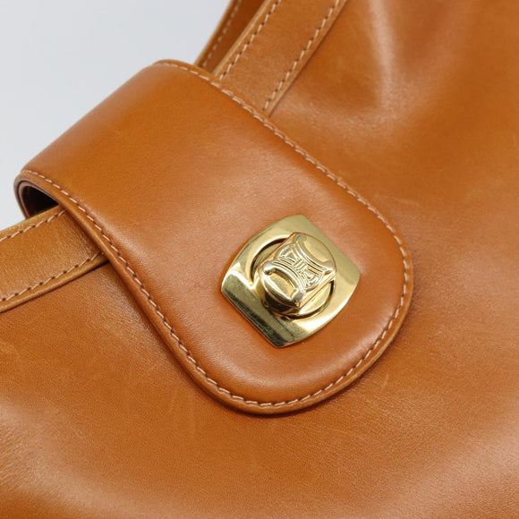 CELINE Shoulder Bag Leather Brown Gold Auth 166334