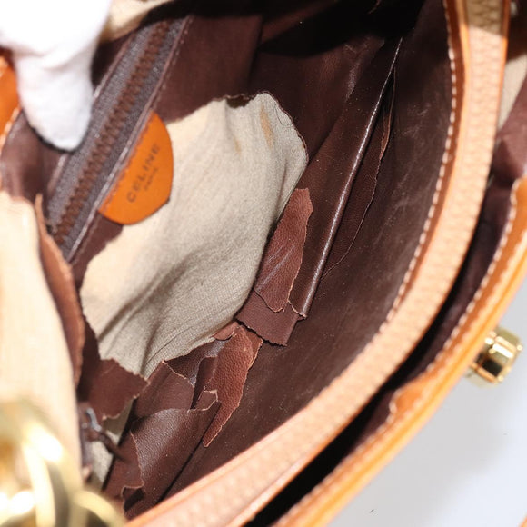 CELINE Shoulder Bag Leather Brown Gold Auth 166334