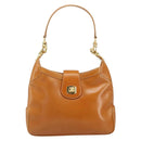 CELINE Shoulder Bag Leather Brown Gold Auth 166334-2