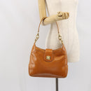 CELINE Shoulder Bag Leather Brown Gold Auth 166334-26