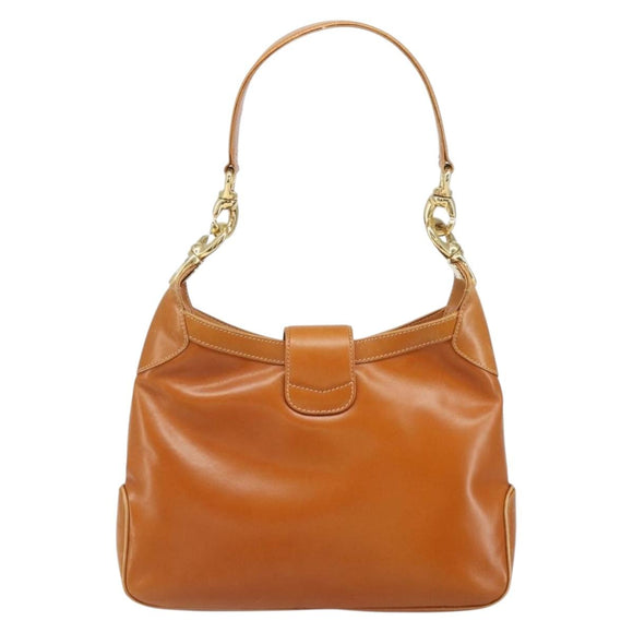 CELINE Shoulder Bag Leather Brown Gold Auth 166334