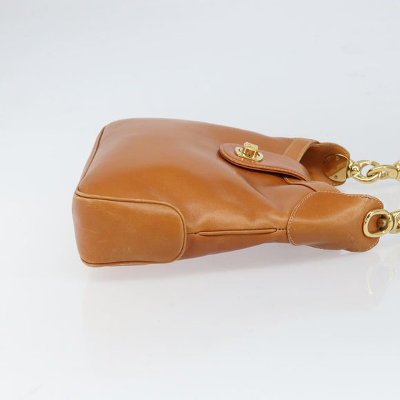 CELINE Shoulder Bag Leather Brown Gold Auth 166334