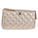 CHANEL Matelasse Pouch Lamb Skin Pink Silver CC Auth 166350SAM-1