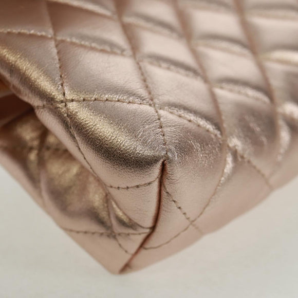 CHANEL Matelasse Pouch Lamb Skin Pink Silver CC Auth 166350SAM