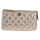 CHANEL Matelasse Pouch Lamb Skin Pink Silver CC Auth 166350SAM-2