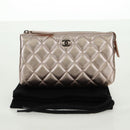 CHANEL Matelasse Pouch Lamb Skin Pink Silver CC Auth 166350SAM-21