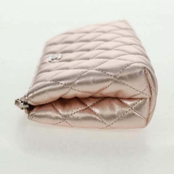CHANEL Matelasse Pouch Lamb Skin Pink Silver CC Auth 166350SAM