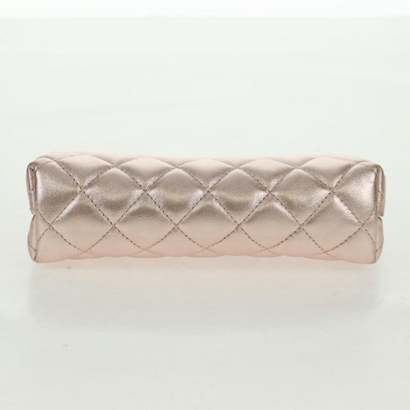 CHANEL Matelasse Pouch Lamb Skin Pink Silver CC Auth 166350SAM