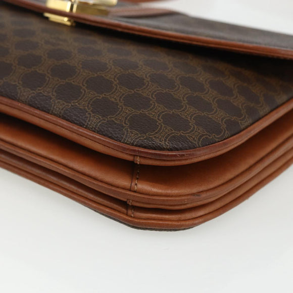 CELINE Macadam Canvas Shoulder Bag PVC Leather Brown Gold Auth 166352