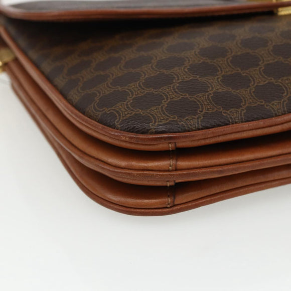 CELINE Macadam Canvas Shoulder Bag PVC Leather Brown Gold Auth 166352