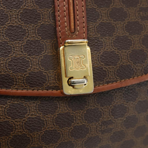 CELINE Macadam Canvas Shoulder Bag PVC Leather Brown Gold Auth 166352