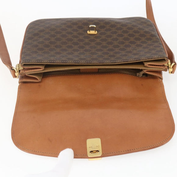 CELINE Macadam Canvas Shoulder Bag PVC Leather Brown Gold Auth 166352