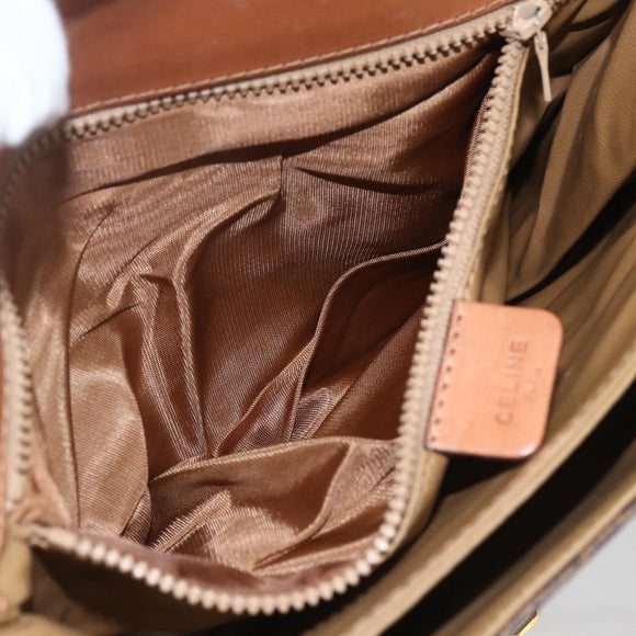 CELINE Macadam Canvas Shoulder Bag PVC Leather Brown Gold Auth 166352