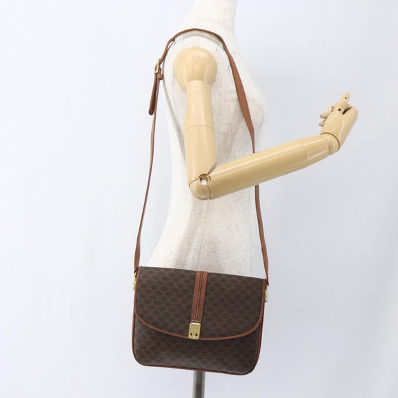 CELINE Macadam Canvas Shoulder Bag PVC Leather Brown Gold Auth 166352