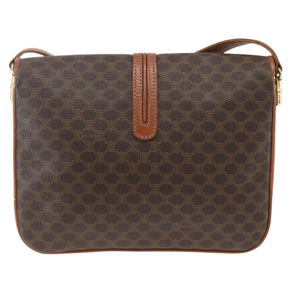CELINE Macadam Canvas Shoulder Bag PVC Leather Brown Gold Auth 166352