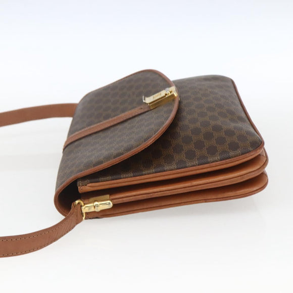 CELINE Macadam Canvas Shoulder Bag PVC Leather Brown Gold Auth 166352