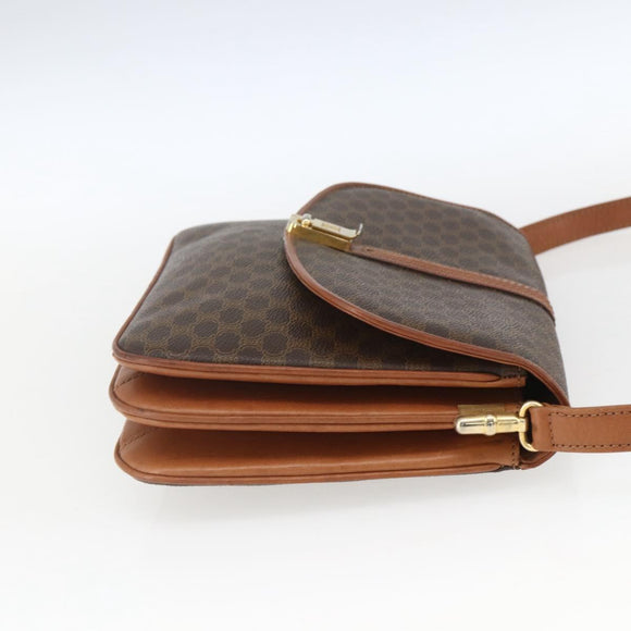 CELINE Macadam Canvas Shoulder Bag PVC Leather Brown Gold Auth 166352