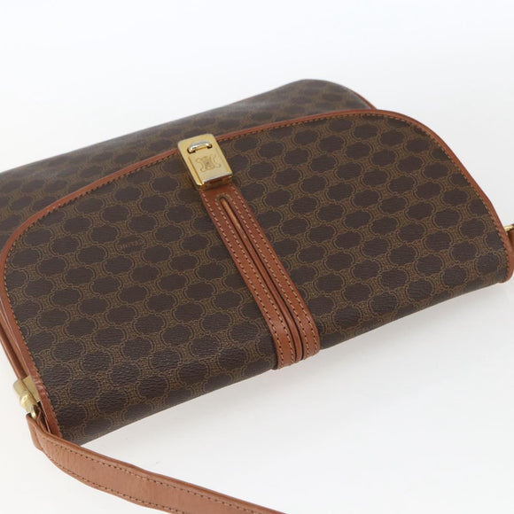CELINE Macadam Canvas Shoulder Bag PVC Leather Brown Gold Auth 166352