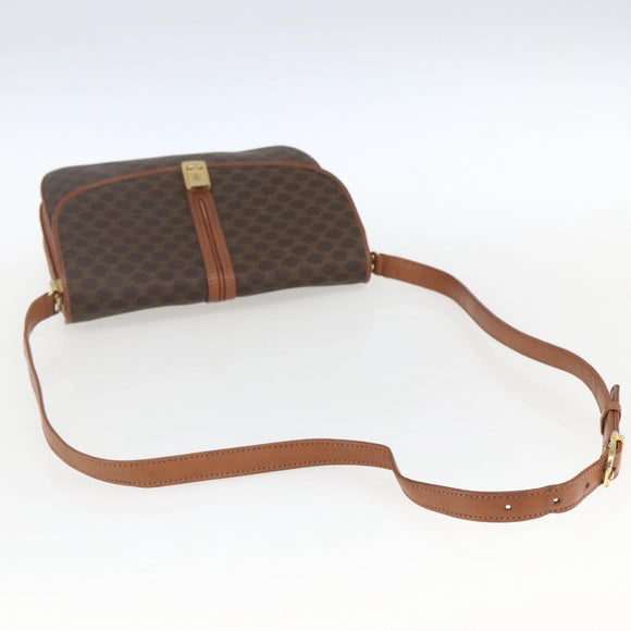 CELINE Macadam Canvas Shoulder Bag PVC Leather Brown Gold Auth 166352