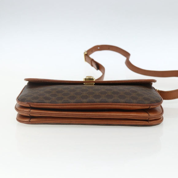 CELINE Macadam Canvas Shoulder Bag PVC Leather Brown Gold Auth 166352