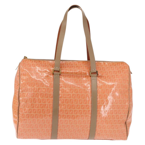 FENDI Zucchino Canvas Boston Bag Orange Gold Auth 166353
