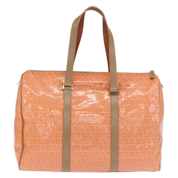 FENDI Zucchino Canvas Boston Bag Orange Gold Auth 166353