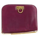 Salvatore Ferragamo Chain Gancini Shoulder Bag Leather Purple Gold Auth 166354-1