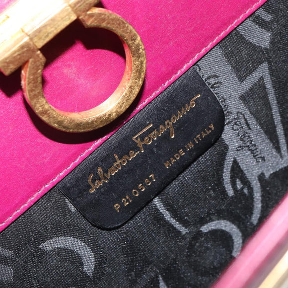 Salvatore Ferragamo Chain Gancini Shoulder Bag Leather Purple Gold Auth 166354