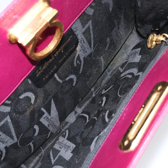 Salvatore Ferragamo Chain Gancini Shoulder Bag Leather Purple Gold Auth 166354