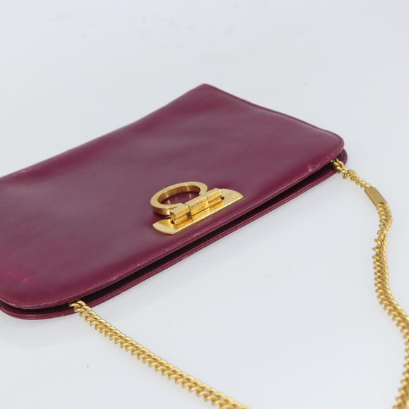 Salvatore Ferragamo Chain Gancini Shoulder Bag Leather Purple Gold Auth 166354