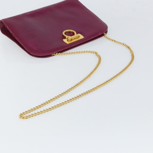 Salvatore Ferragamo Chain Gancini Shoulder Bag Leather Purple Gold Auth 166354