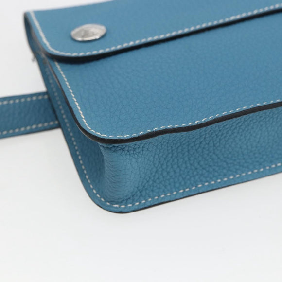 HERMES Pochette Green Waist bag Leather Blue Silver Auth 166361SM