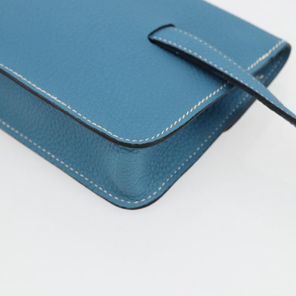HERMES Pochette Green Waist bag Leather Blue Silver Auth 166361SM