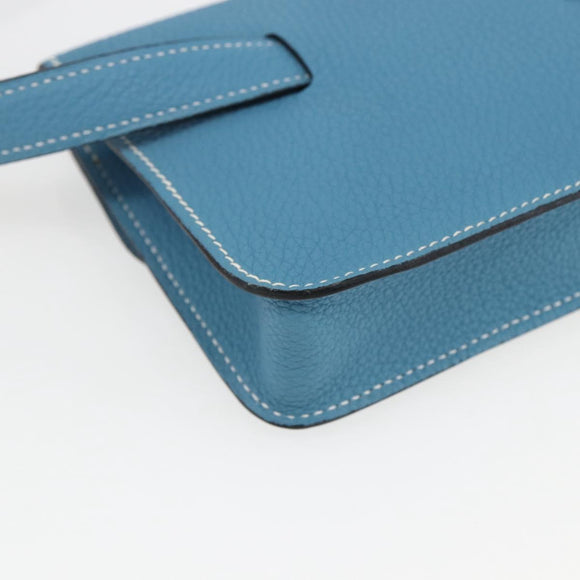 HERMES Pochette Green Waist bag Leather Blue Silver Auth 166361SM