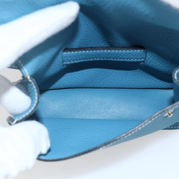 HERMES Pochette Green Waist bag Leather Blue Silver Auth 166361SM