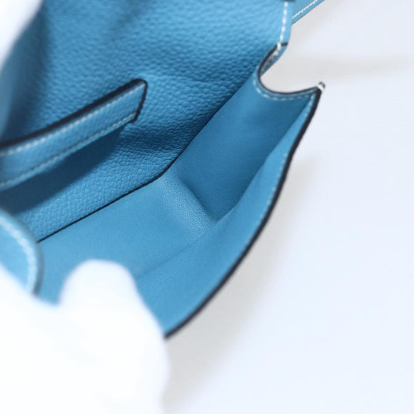 HERMES Pochette Green Waist bag Leather Blue Silver Auth 166361SM