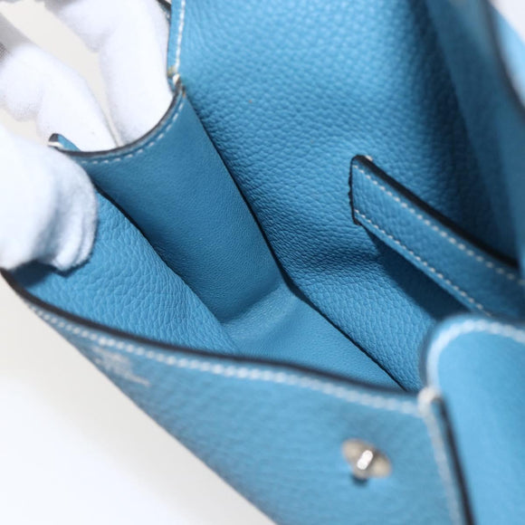HERMES Pochette Green Waist bag Leather Blue Silver Auth 166361SM