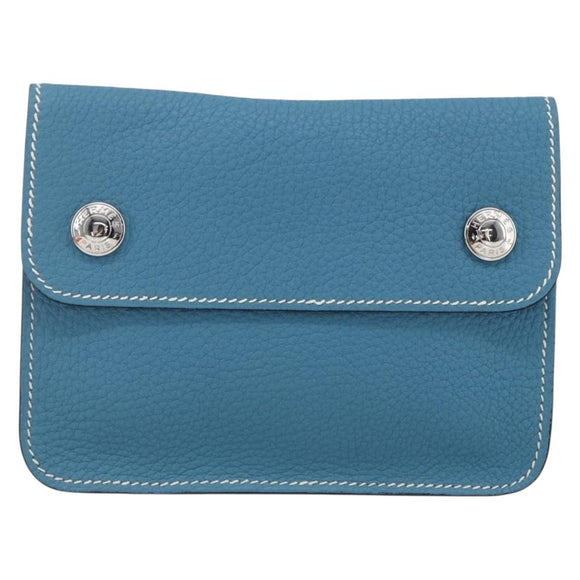 HERMES Pochette Green Waist bag Leather Blue Silver Auth 166361SM