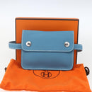 HERMES Pochette Green Waist bag Leather Blue Silver Auth 166361SM-12