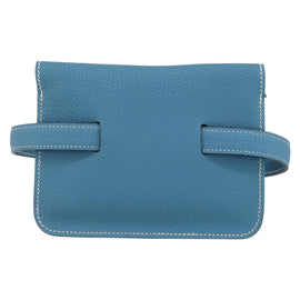 HERMES Pochette Green Waist bag Leather Blue Silver Auth 166361SM - 0
