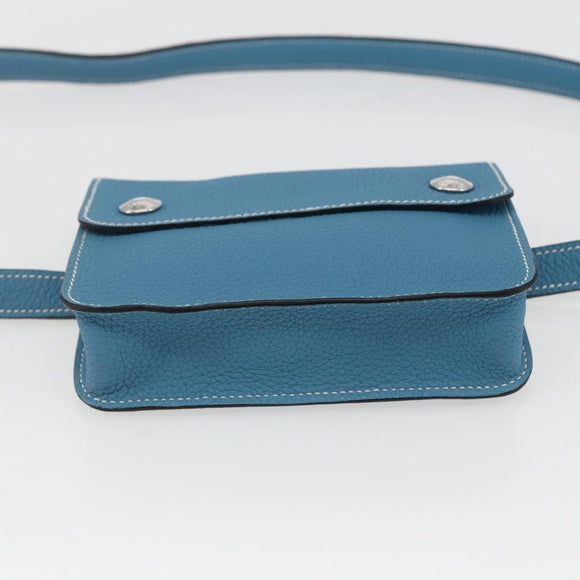 HERMES Pochette Green Waist bag Leather Blue Silver Auth 166361SM