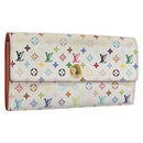LOUIS VUITTON Multicolor Portefeuille Sarah Wallet White M93532 LV Auth 166362-1