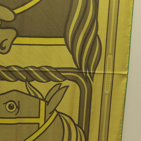 HERMES Carre 140 Scarf ""QUADRIGE"" Silk Green Auth 166363V