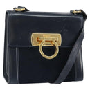 Salvatore Ferragamo Gancini Shoulder Bag Leather Navy Gold Auth 166375-1