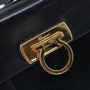 Salvatore Ferragamo Gancini Shoulder Bag Leather Navy Gold Auth 166375-14