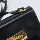 Salvatore Ferragamo Gancini Shoulder Bag Leather Navy Gold Auth 166375-15