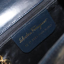 Salvatore Ferragamo Gancini Shoulder Bag Leather Navy Gold Auth 166375-17