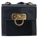 Salvatore Ferragamo Gancini Shoulder Bag Leather Navy Gold Auth 166375-2