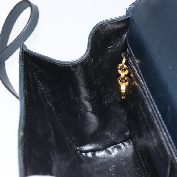 Salvatore Ferragamo Gancini Shoulder Bag Leather Navy Gold Auth 166375