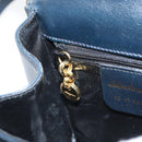 Salvatore Ferragamo Gancini Shoulder Bag Leather Navy Gold Auth 166375-21